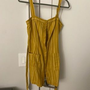 White and yellow striped mini dress
